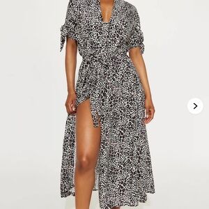 Leopard Print Belted Midi Dress